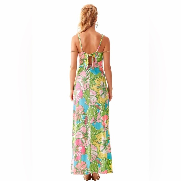 LILLY PULITZER Palm Big Flirt Floral Maxi Tank Dress Tie Back Multicolor… - Picture 3 of 8